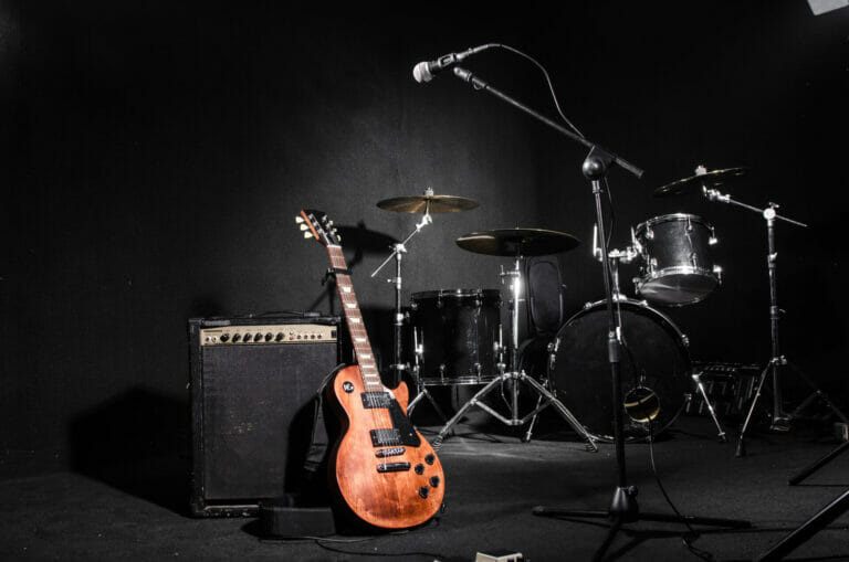 Set of musical instruments during concert