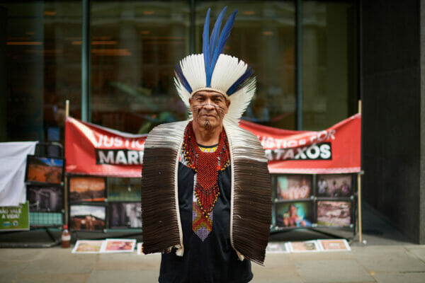 Indigenous people protesting outside BHP
